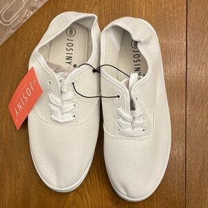 Women’s Josiny Lace Up Canvas Sneakers.  White w/White soles‎